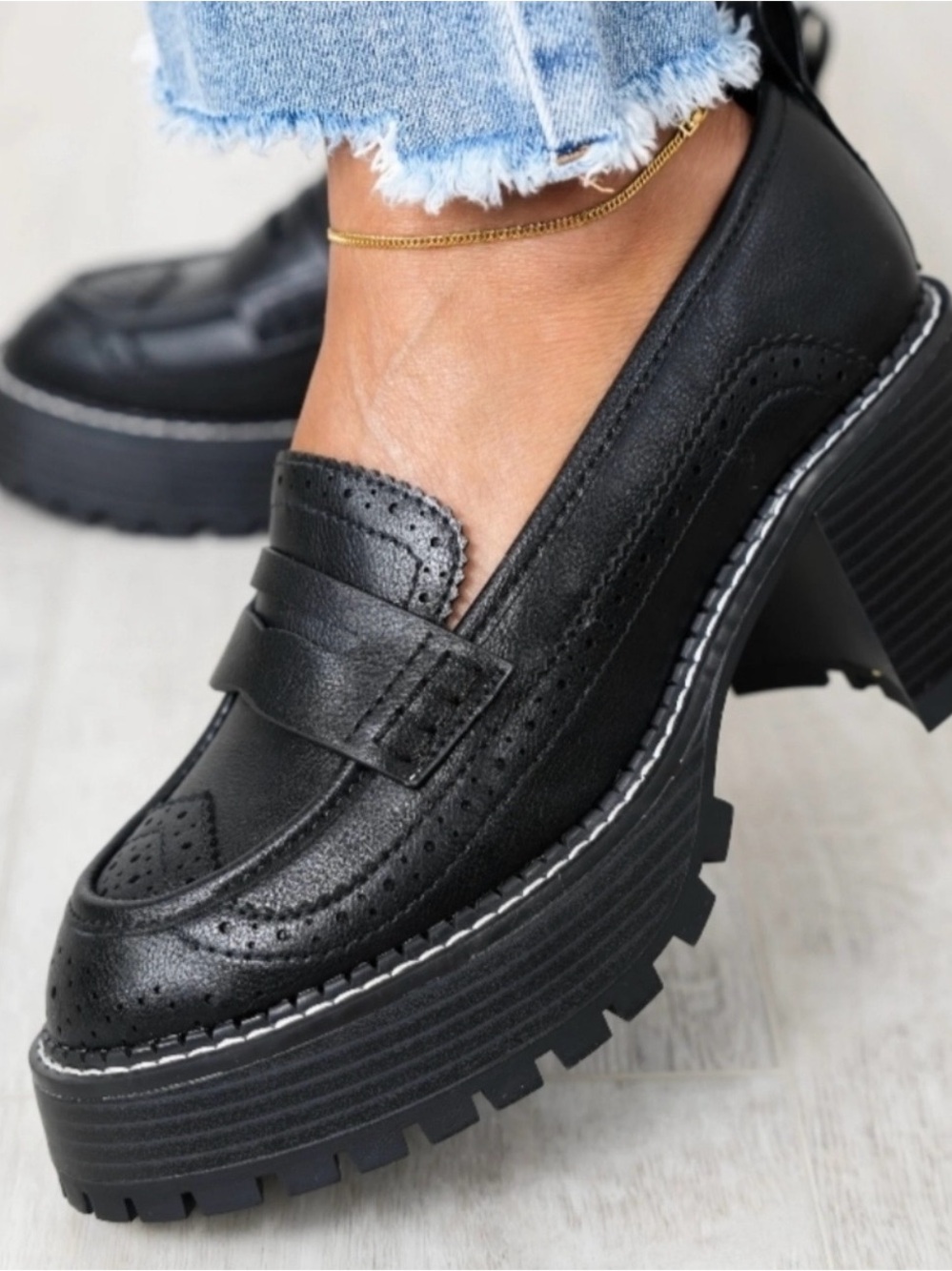 MIA Black Platform Lug Sole Penny Loafer Mule